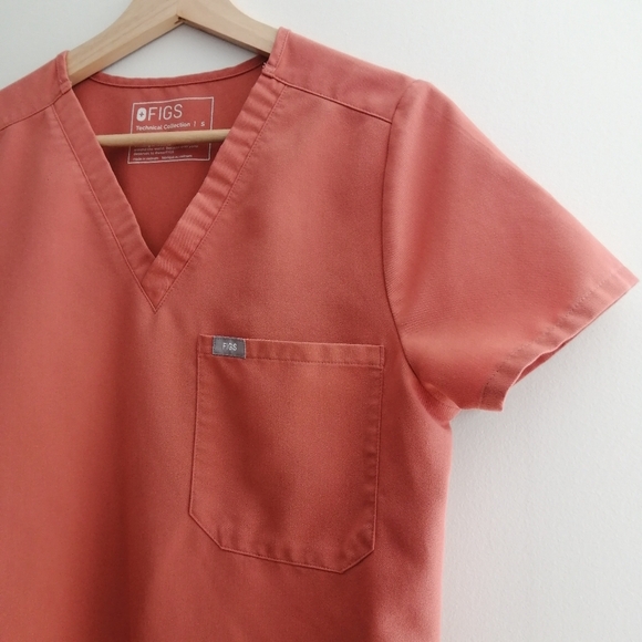 Figs Catarina One Pocket Short Sleeve Scrub Top Limited Edition Orange Small - Picture 5 of 13